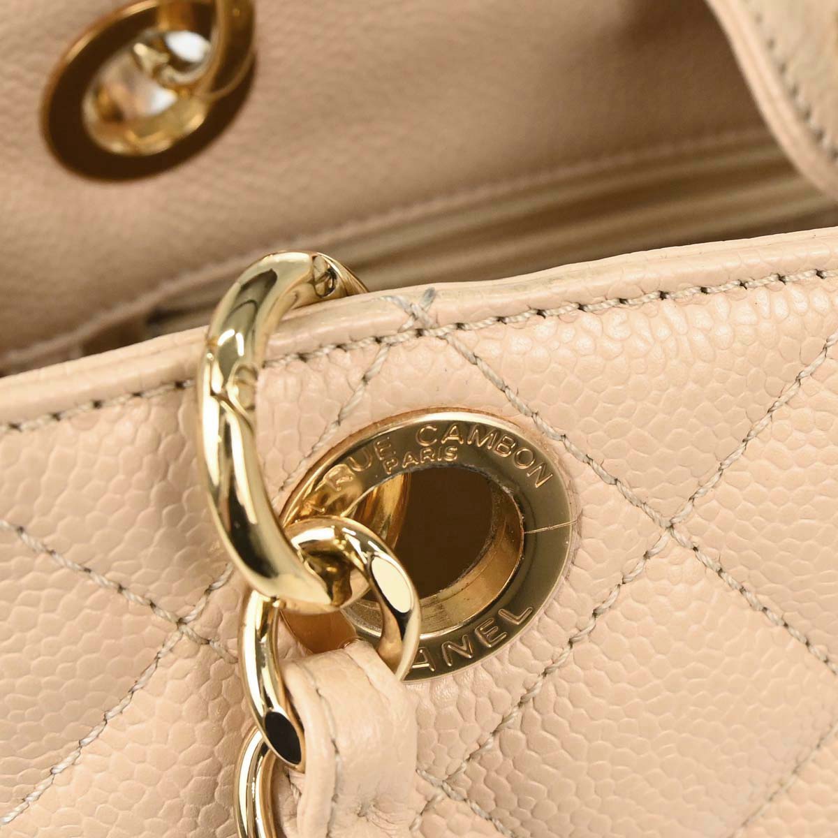 Chanel Beige Caviar Skin Petite Shopping Tote PST Chain Handbag