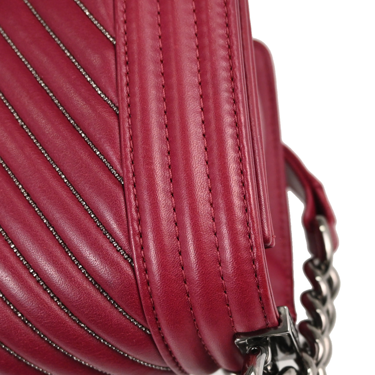Boy Chanel 2014-2015 Red Lambskin Chevron Small Chain Shoulder Ba