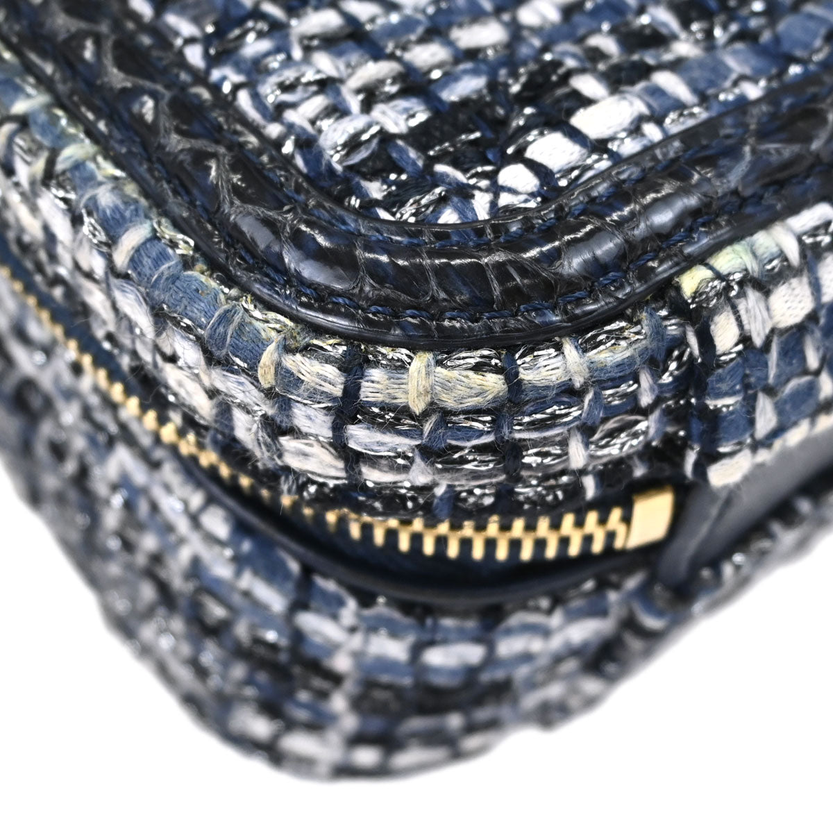 Chanel * 2018 Navy Tweed Python CC Filigree 2way Shoulder Vanity Handbag