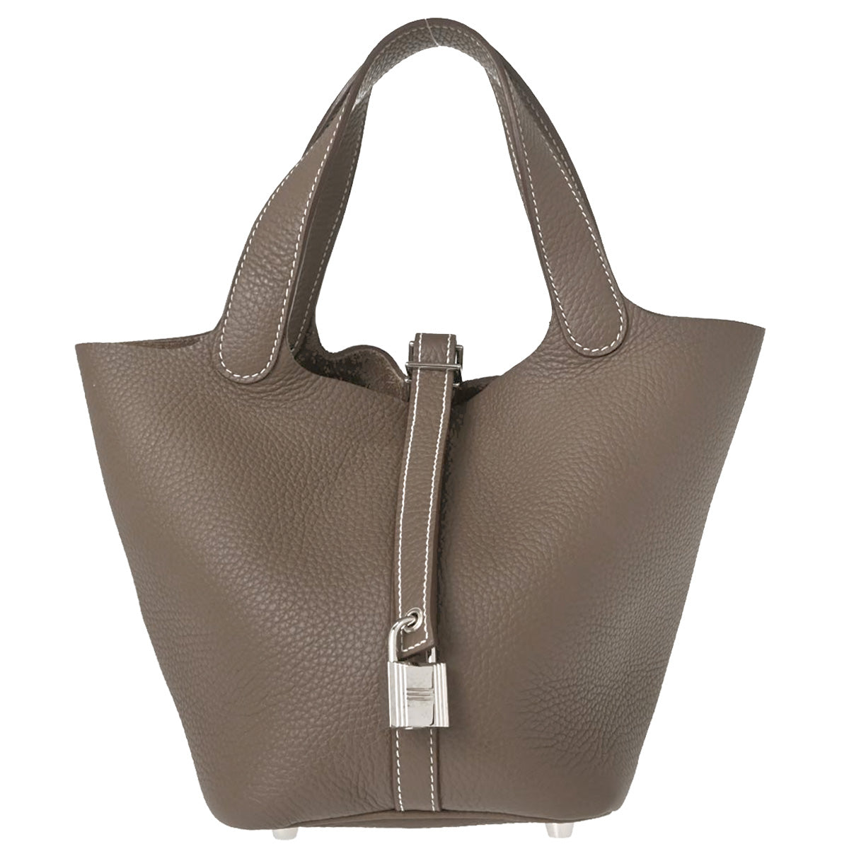 Hermes Etoupe Gray Taurillon Clemence Picotin Lock 18 PM Handbag