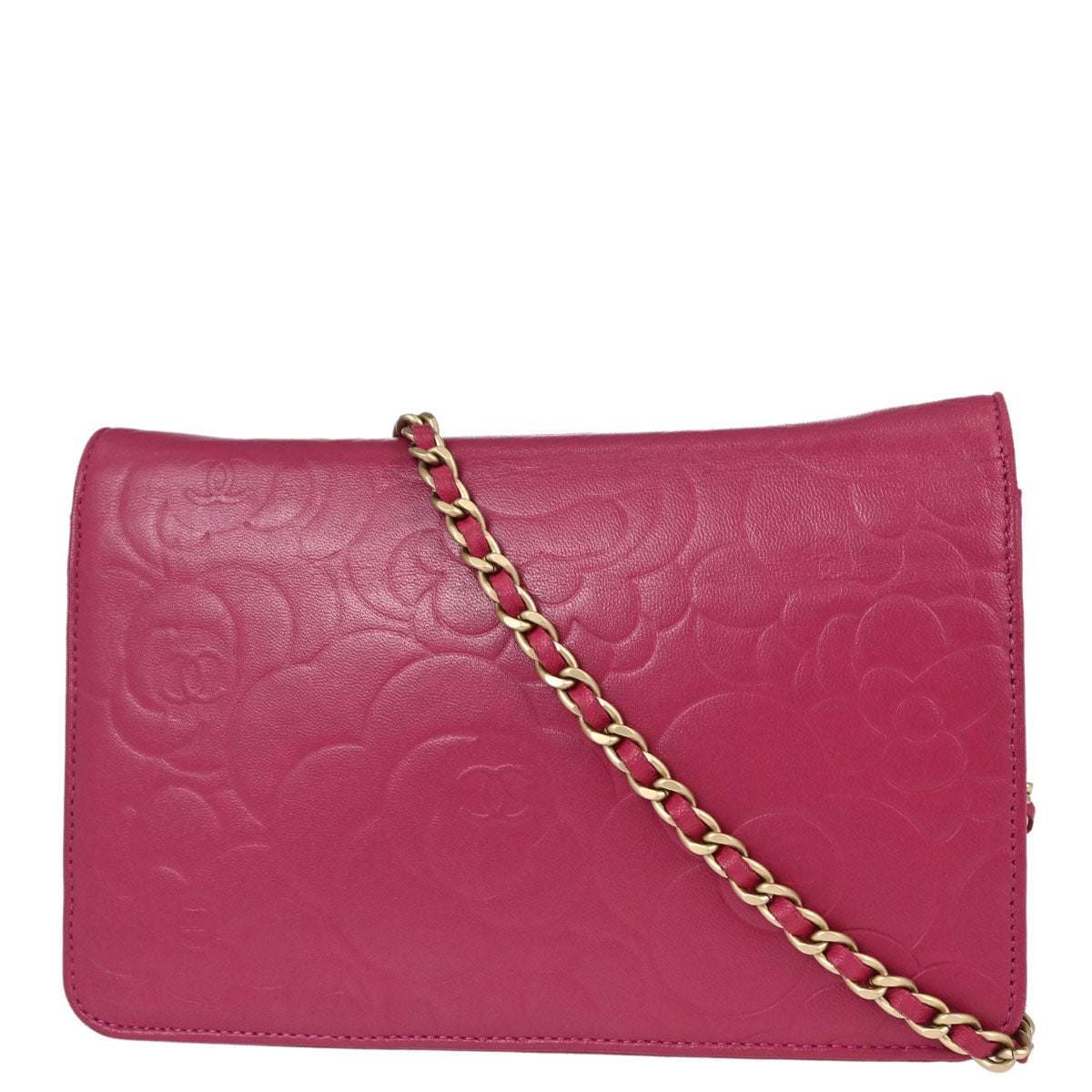 Chanel Pink Lambskin Camellia WOC Wallet on Chain Bag