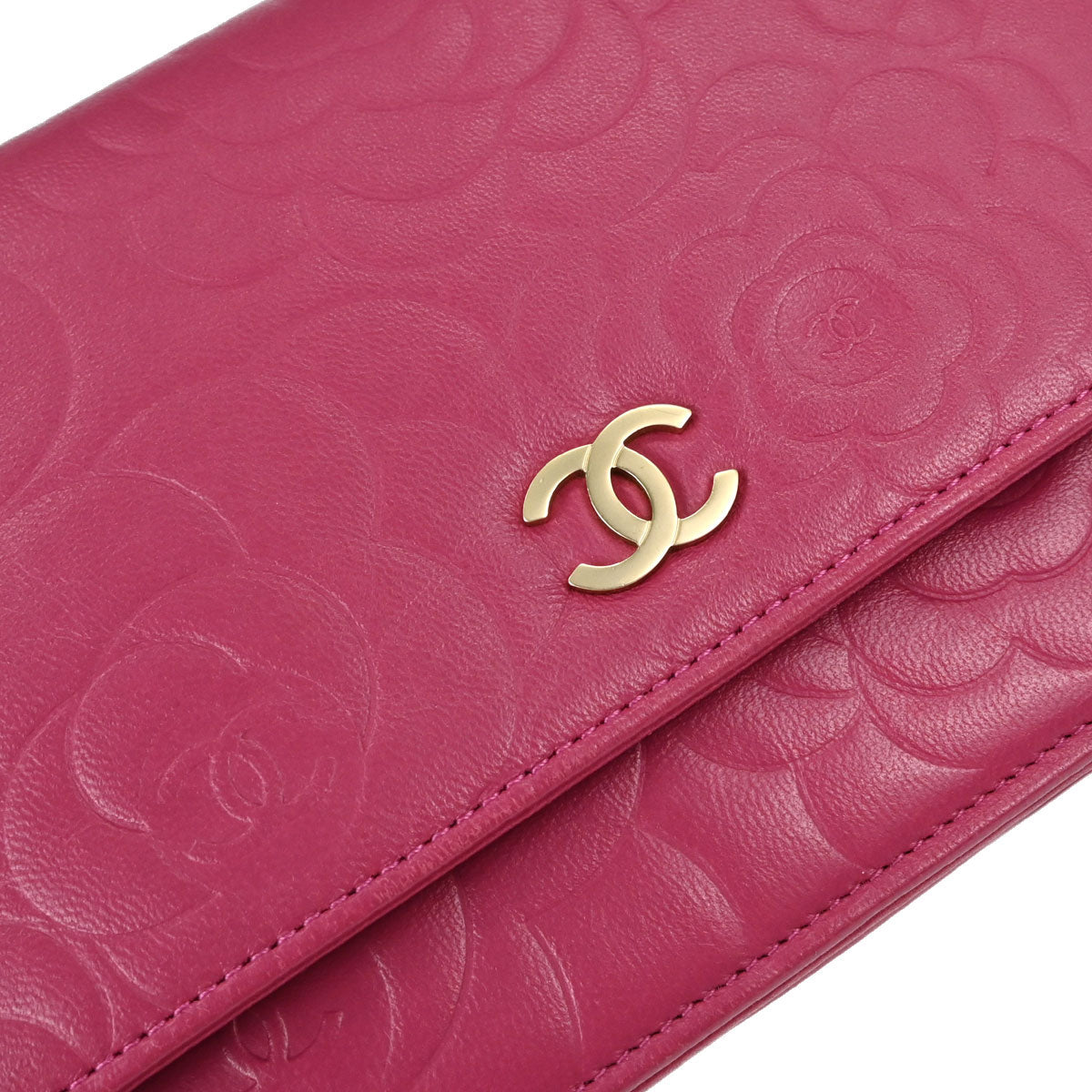 Chanel Pink Lambskin Camellia WOC Wallet on Chain Bag