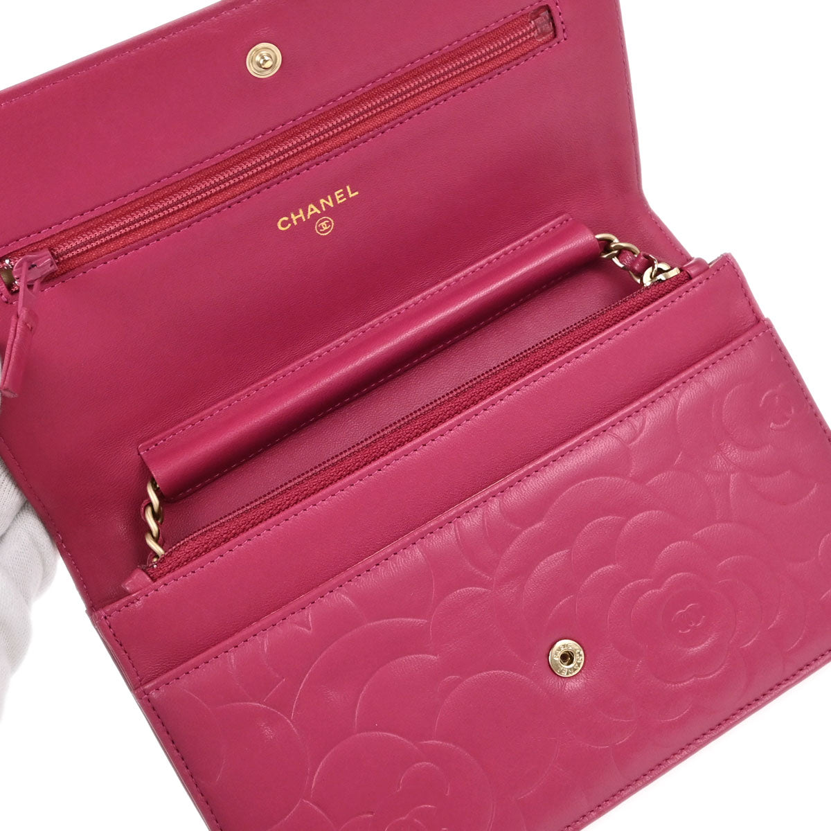 Chanel Pink Lambskin Camellia WOC Wallet on Chain Bag