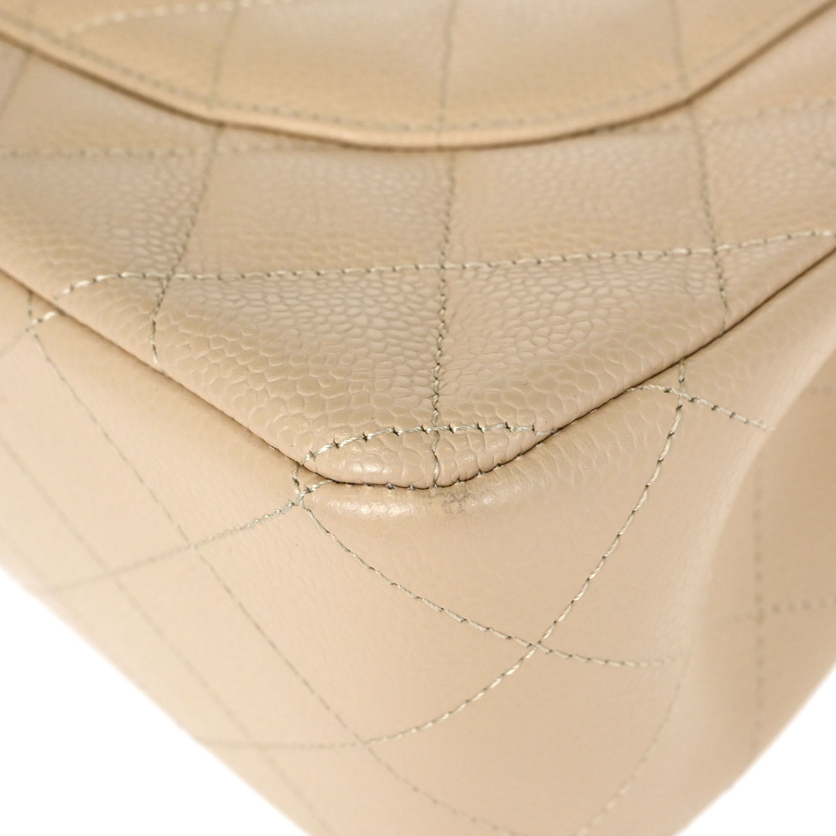 Chanel 2012 Beige Caviar Skin Jumbo Classic Double Flap Shoulder Bag
