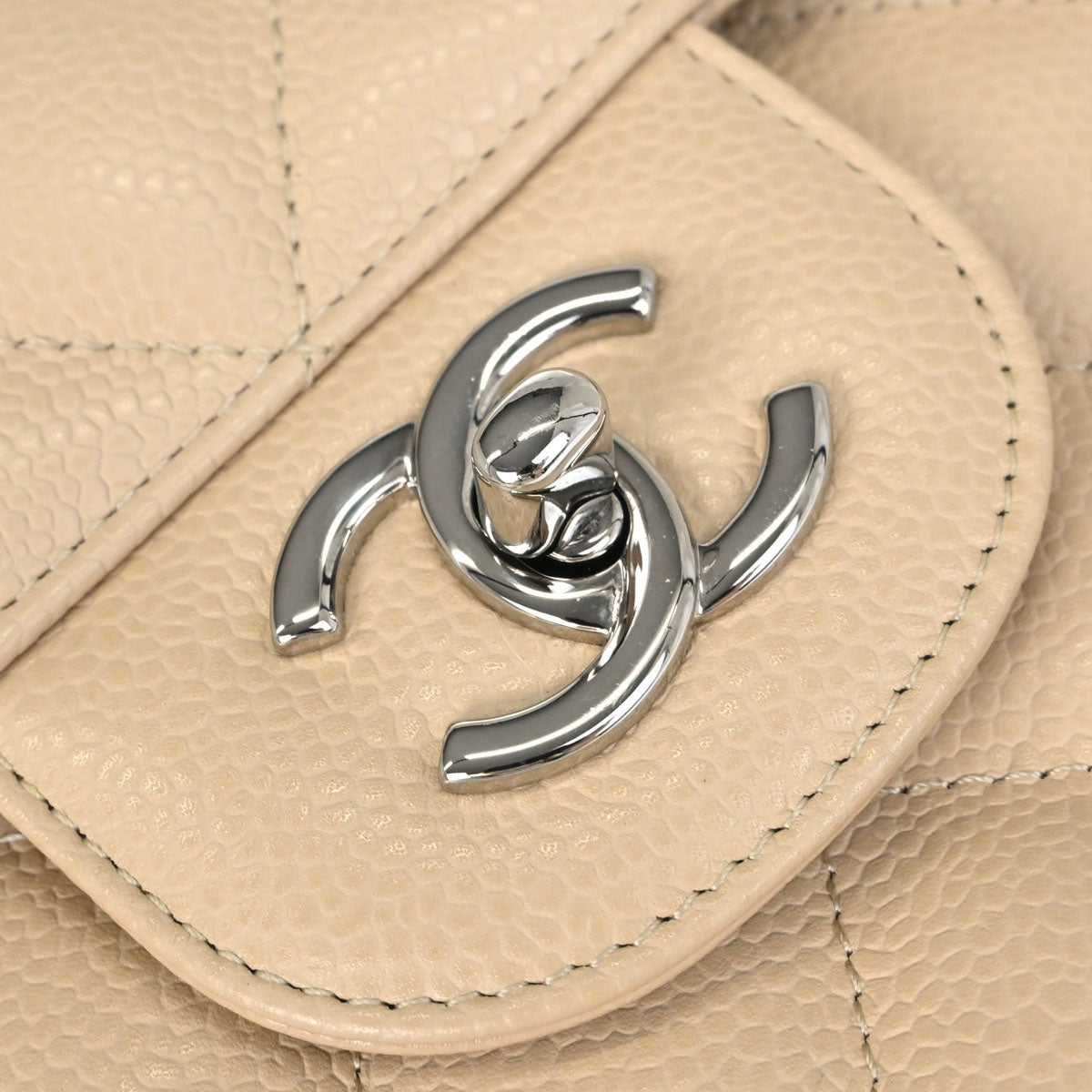 Chanel 2012 Beige Caviar Skin Jumbo Classic Double Flap Shoulder Bag