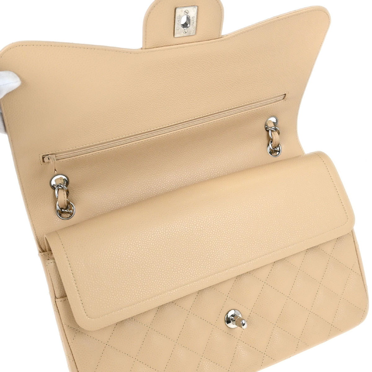 Chanel 2012 Beige Caviar Skin Jumbo Classic Double Flap Shoulder Bag