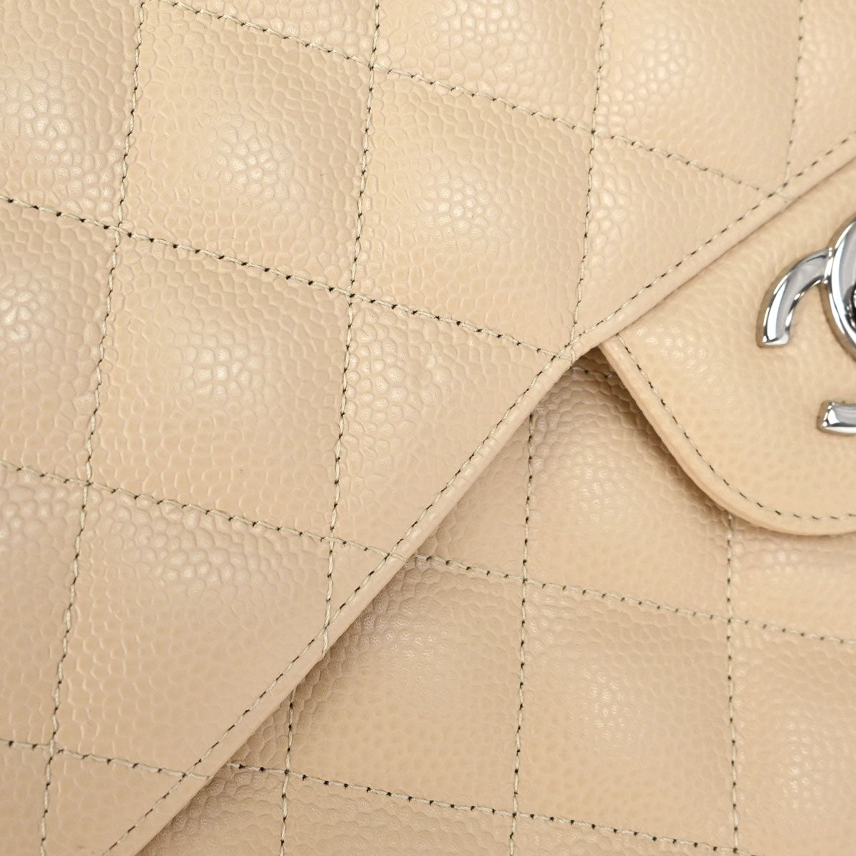 Chanel 2012 Beige Caviar Skin Jumbo Classic Double Flap Shoulder Bag