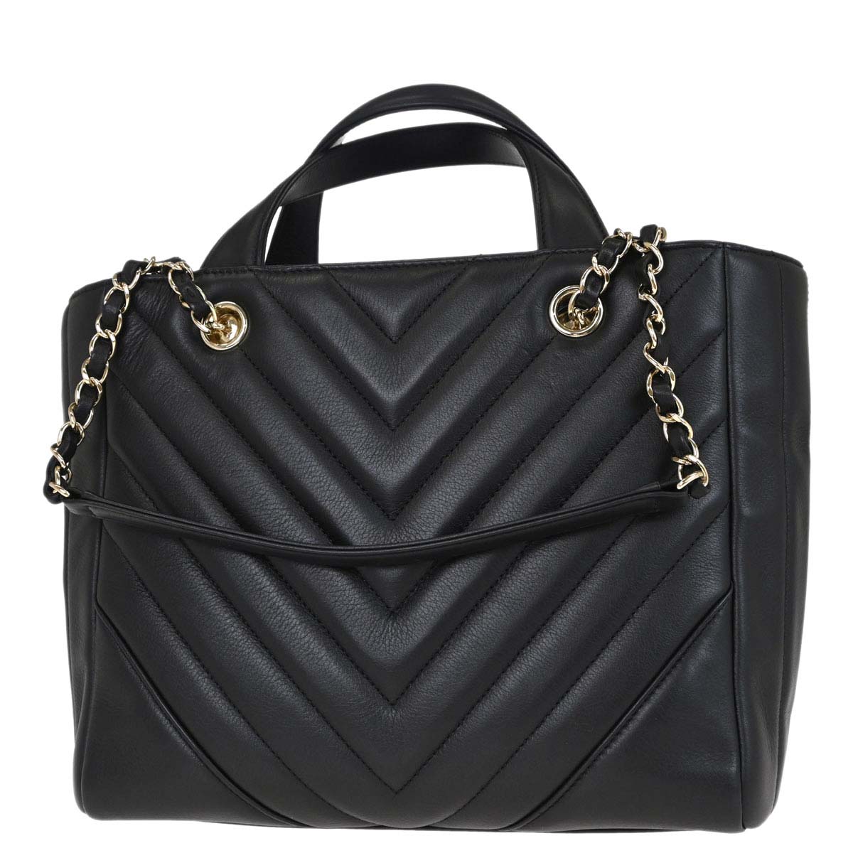 Chanel 2018-2019 Black Calfskin Statement Chevron Shopping Tote 2way Shoulder Handbag