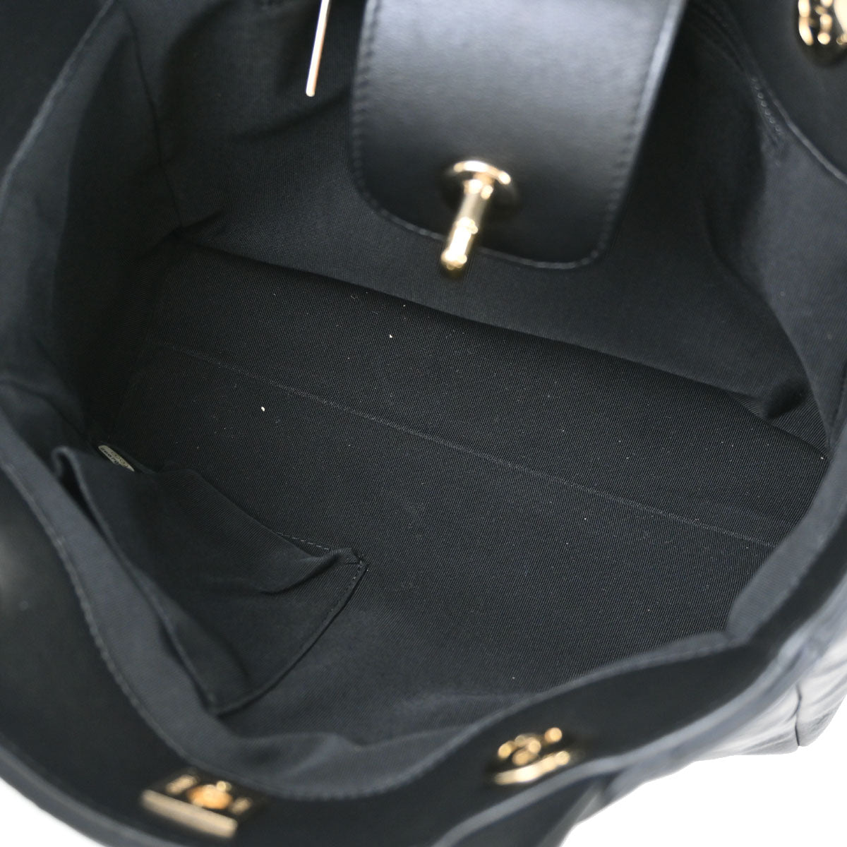Chanel 2018-2019 Black Calfskin Statement Chevron Shopping Tote 2way Shoulder Handbag