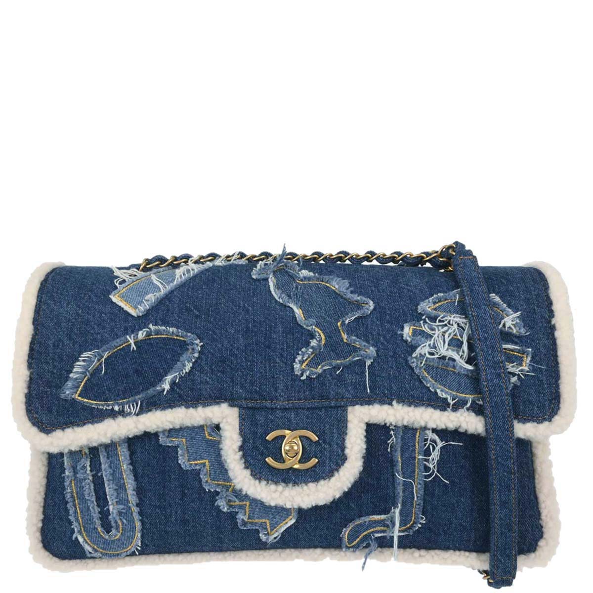 Chanel 2019 Blue Denim Paris-Egypt Hieroglyph Shoulder Bag