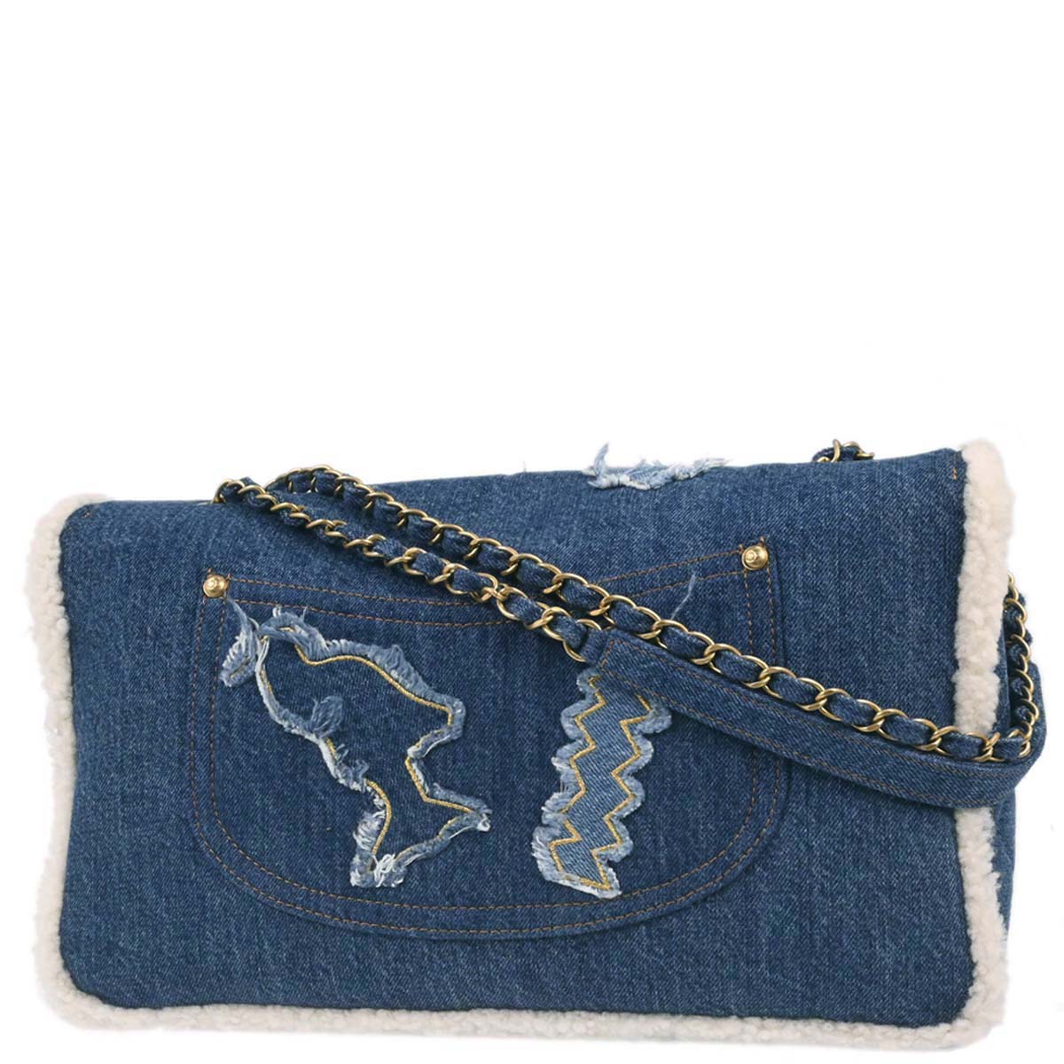 Chanel 2019 Blue Denim Paris-Egypt Hieroglyph Shoulder Bag