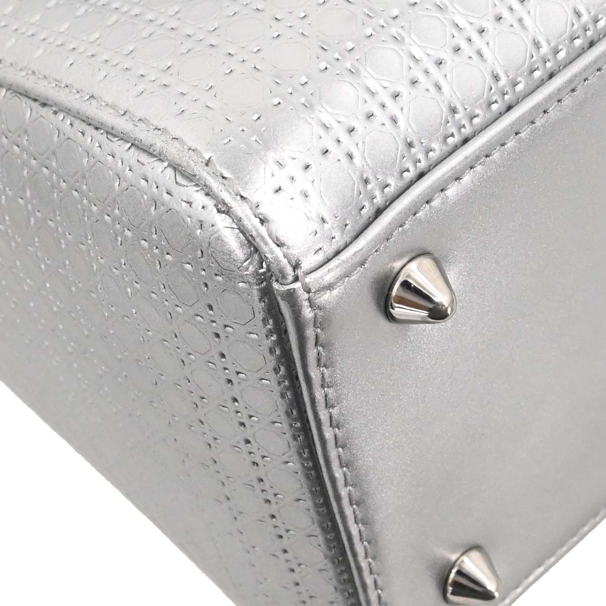Christian Dior Silver Leather Medium Lady Dior Cannage 2way Shoulder Handbag