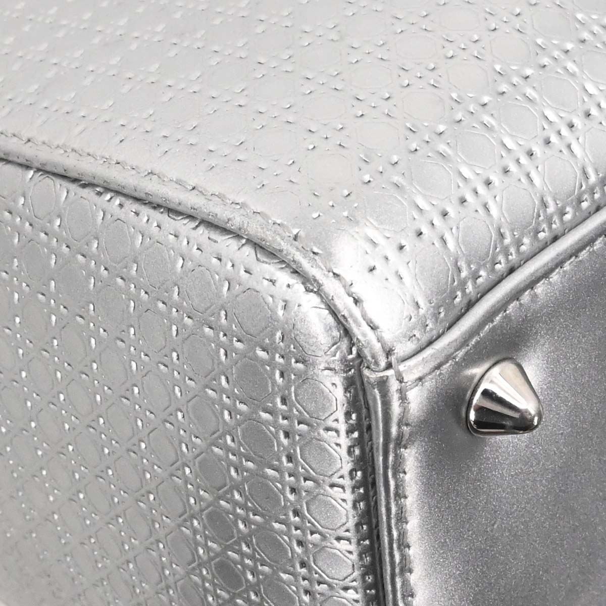 Christian Dior Silver Leather Medium Lady Dior Cannage 2way Shoulder Handbag