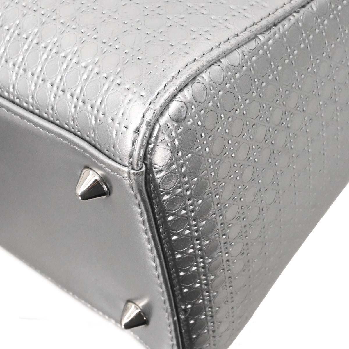 Christian Dior Silver Leather Medium Lady Dior Cannage 2way Shoulder Handbag