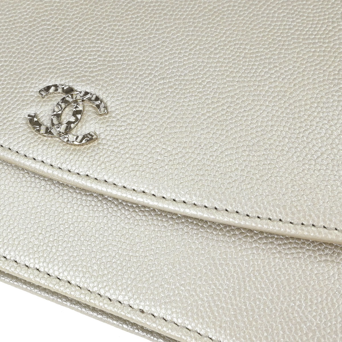 Chanel Metallic White Caviar Skin WOC Wallet on Chain Shoulder Bag