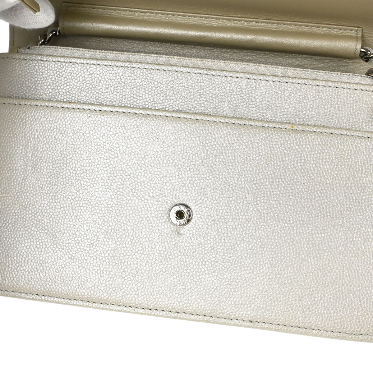 Chanel Metallic White Caviar Skin WOC Wallet on Chain Shoulder Bag