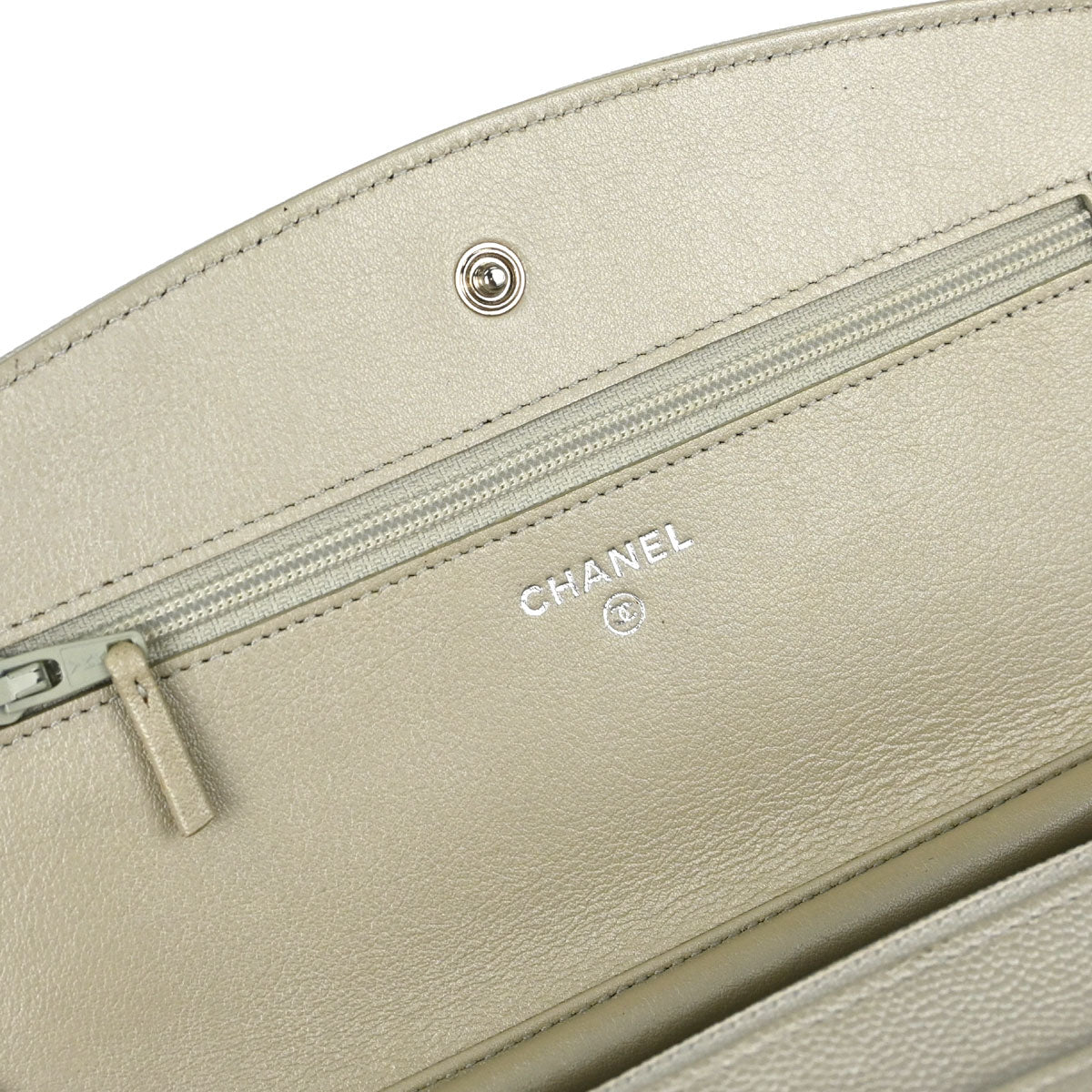 Chanel Metallic White Caviar Skin WOC Wallet on Chain Shoulder Bag