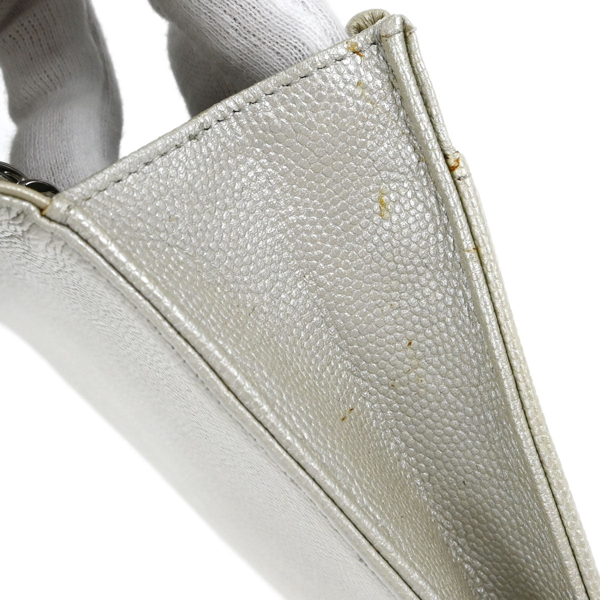 Chanel Metallic White Caviar Skin WOC Wallet on Chain Shoulder Bag