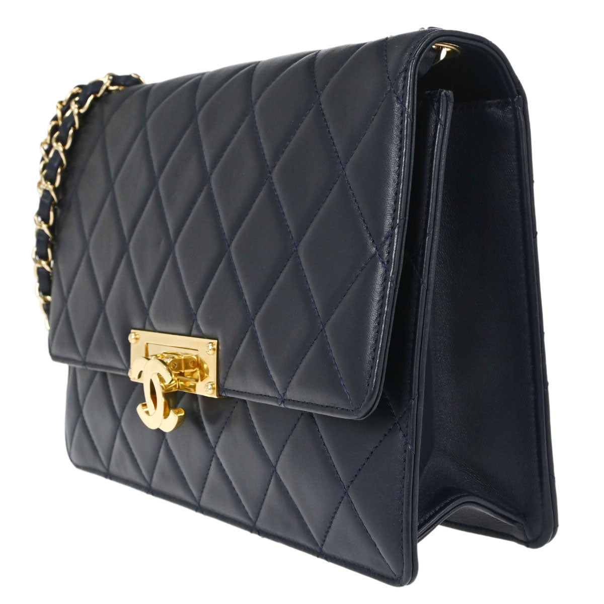 Chanel Navy Lambskin Golden Class Flap Shoulder Bag