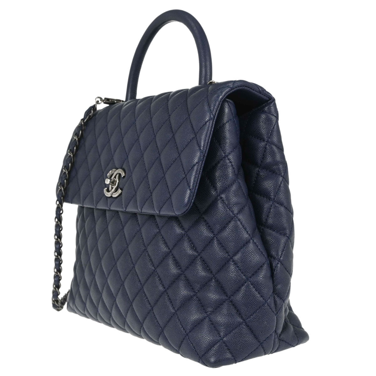 Chanel 2017 Navy Caviar Skin Coco Handle 2way Shoulder Handbag