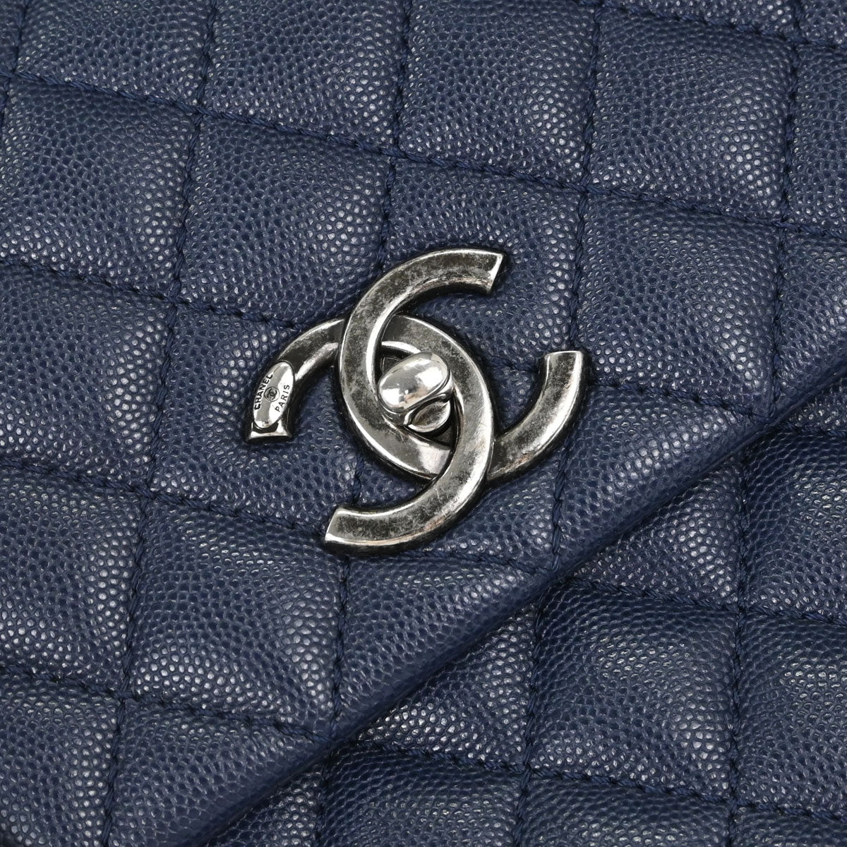 Chanel 2017 Navy Caviar Skin Coco Handle 2way Shoulder Handbag