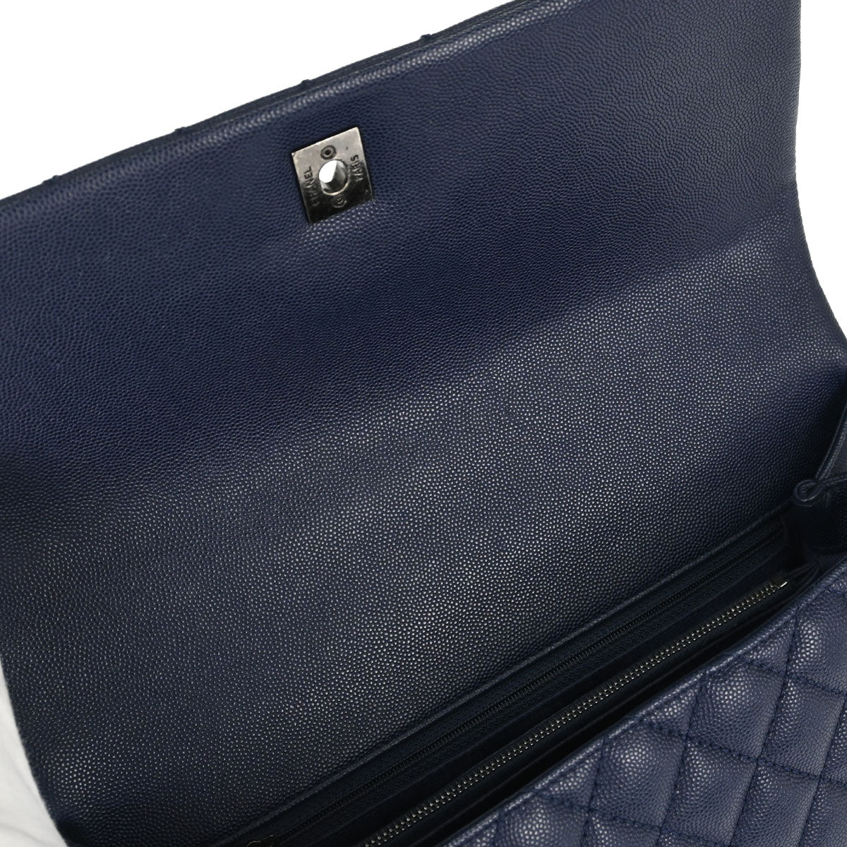 Chanel 2017 Navy Caviar Skin Coco Handle 2way Shoulder Handbag