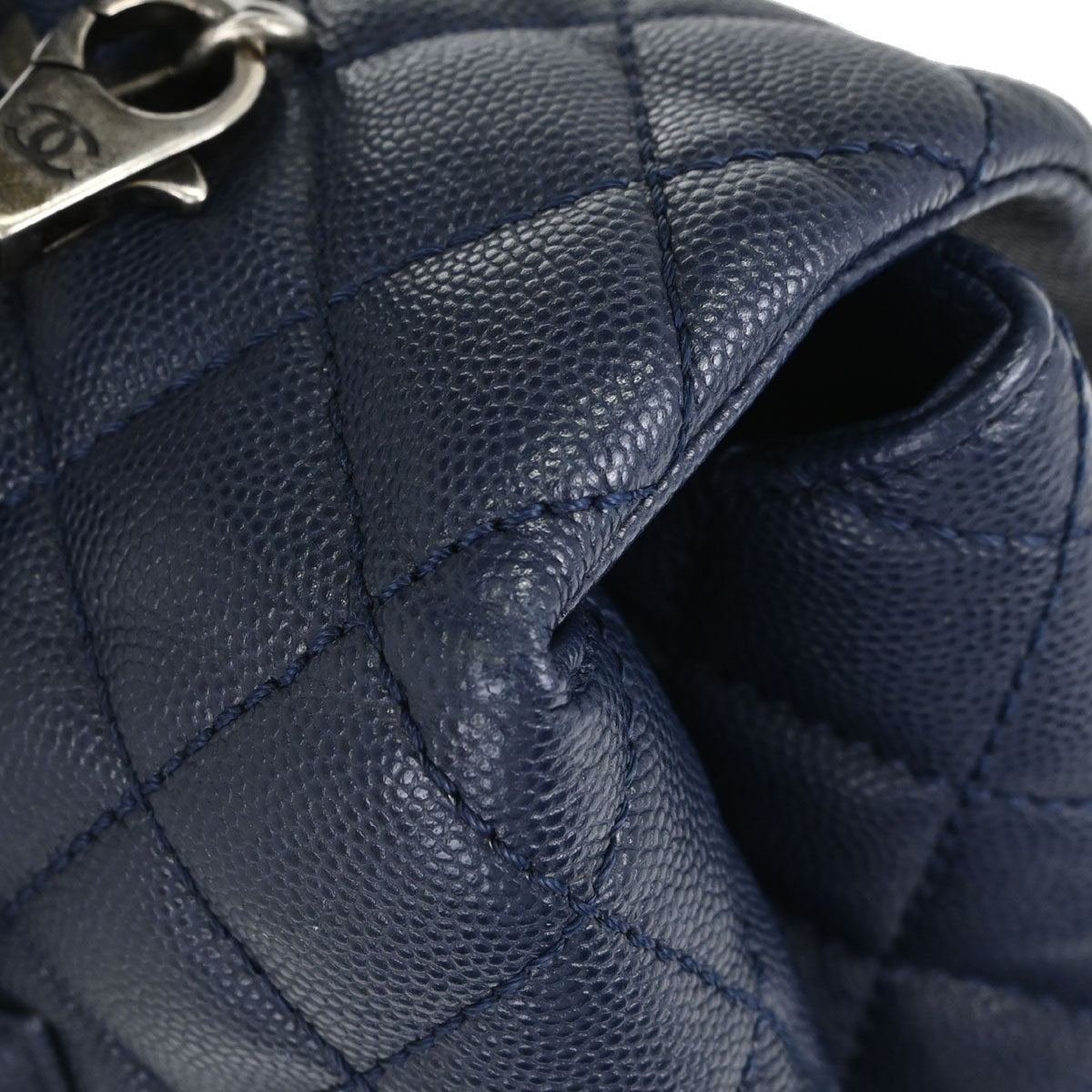 Chanel 2017 Navy Caviar Skin Coco Handle 2way Shoulder Handbag