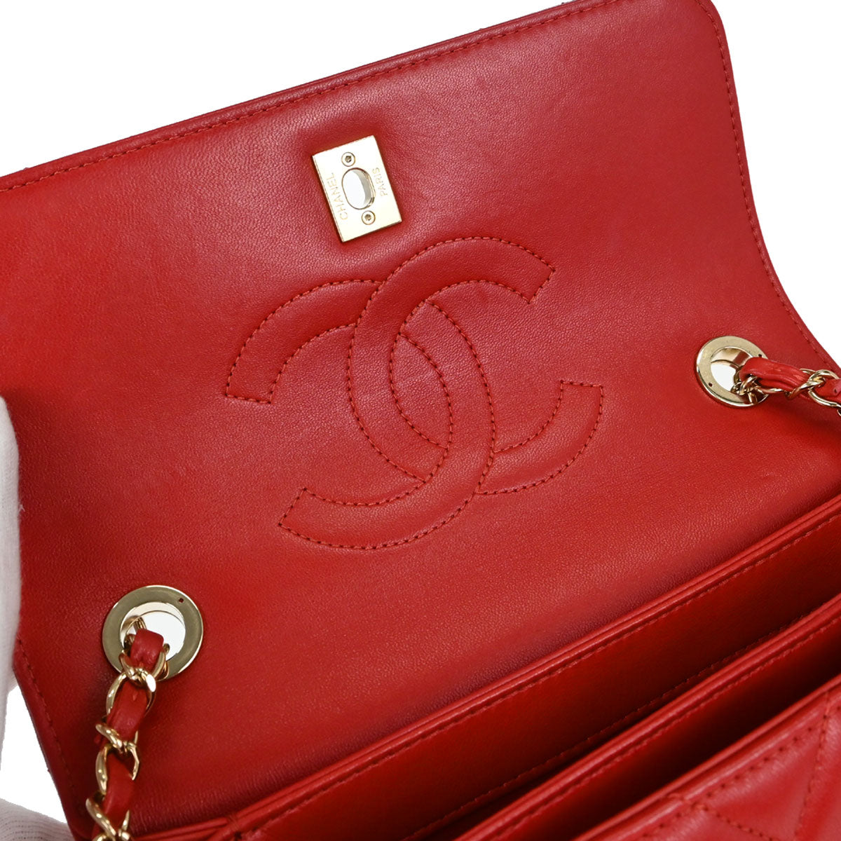 Chanel 2019 Red Lambskin Trendy CC Chevron Top Handle 2way Shoulder Handbag
