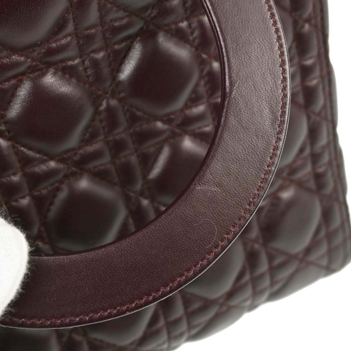 Christian Dior Brown Lambskin Lady Dior Cannage 2way Shoulder Handbag