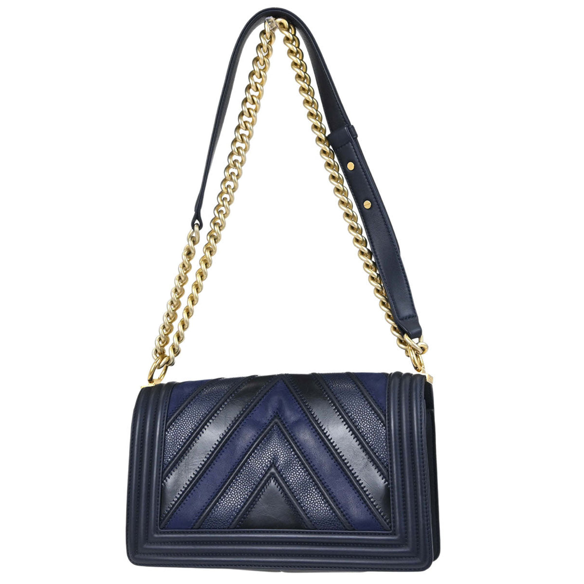 Boy Chanel 2016-2017 Black Navy Calfskin Medium Chain Shoulder Bag