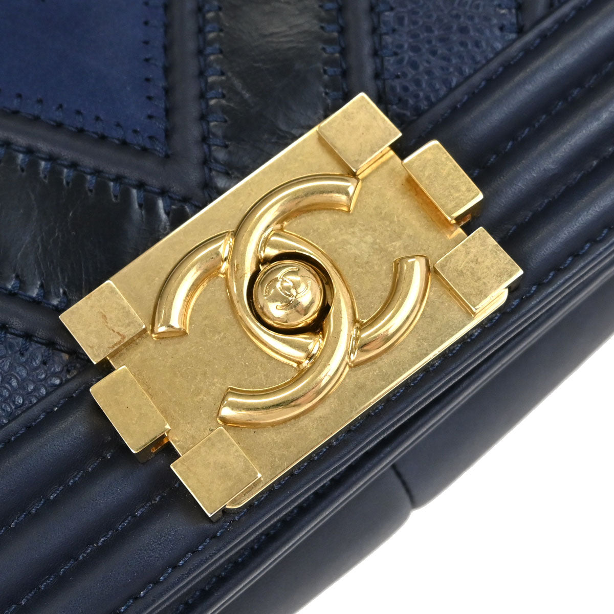 Boy Chanel 2016-2017 Black Navy Calfskin Medium Chain Shoulder Bag