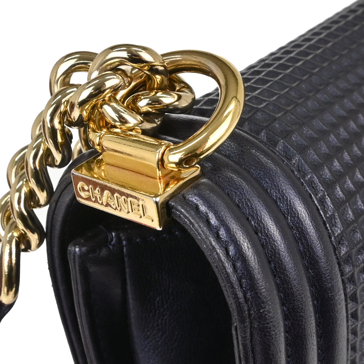 Boy Chanel 2013-2014 Navy Cube Embossed Lambskin Medium Shoulder Bag