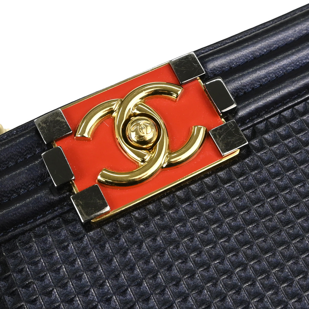 Boy Chanel 2013-2014 Navy Cube Embossed Lambskin Medium Shoulder Bag